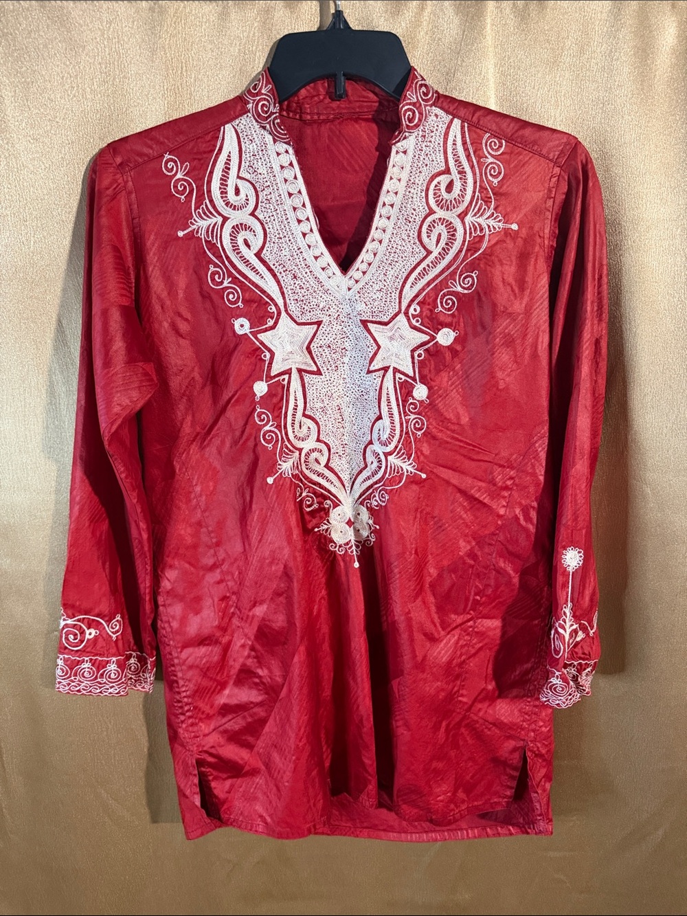 Embroidered Red Men's Kurta Shirt